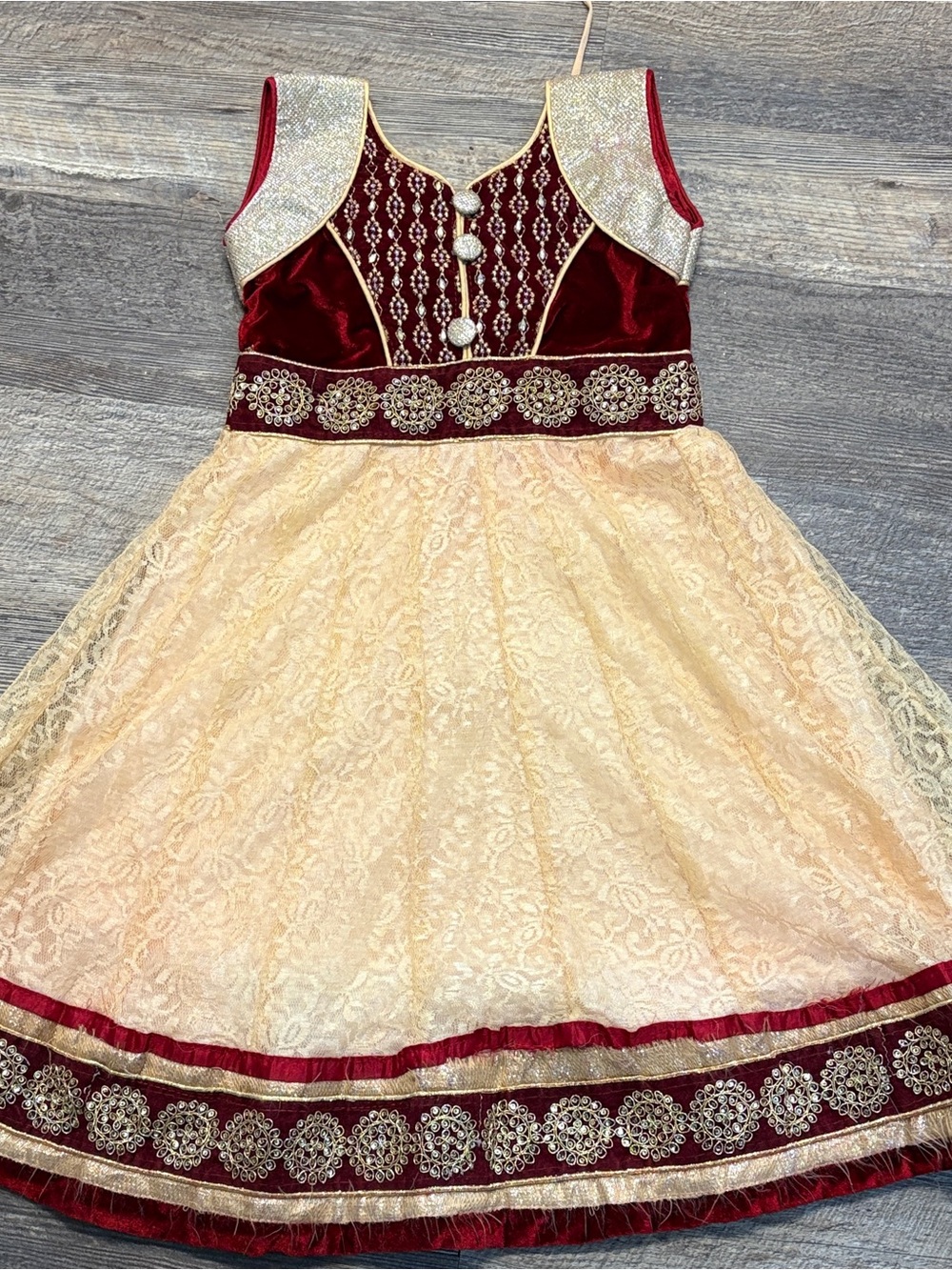 Girls Maroon and Cream Embellished Indian  party dress.